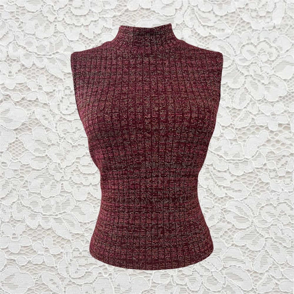 vintage 90s burgundy & gold turtleneckβ tank top